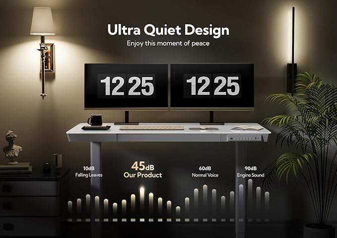 Claiks Glass Standing Desk with Drawers, 48×24 Inch Adjustable Stand Up Desk, Quick Install Home Office Computer Desk with USB Ports, White