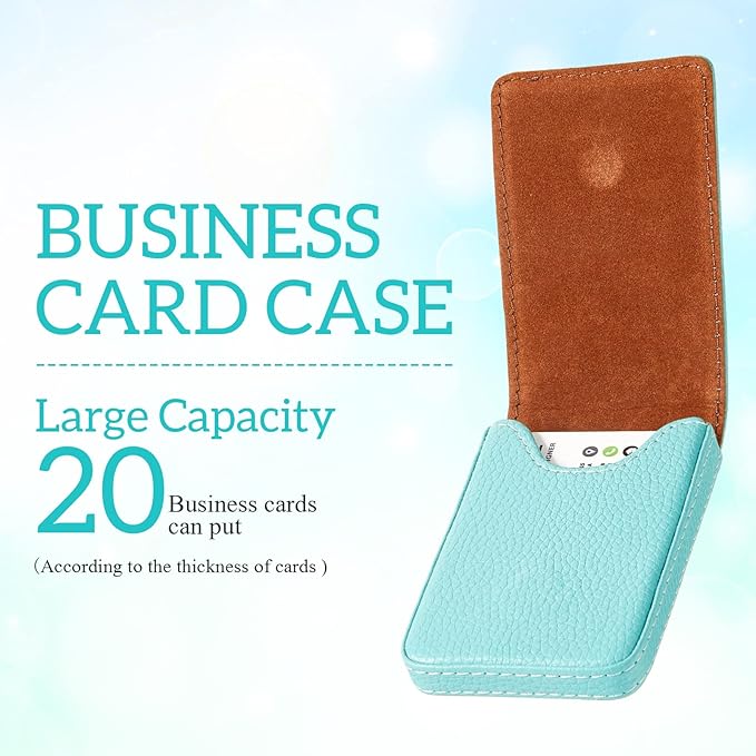 Outus 2 Pieces Business Card Holder, PU Leather Business Card Case Pocket Wallet with Magnetic Shut for Valentines Gift Men Women(Pink and Green,Classic)