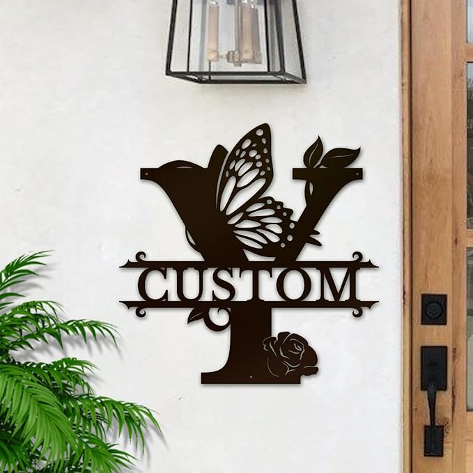 Personalized Custom Letter Name metal Signs,Custom Black Letter Monogram Wall Art Decor,Metal Signs Plaques Outdoor wall Decorative Signage (Y)