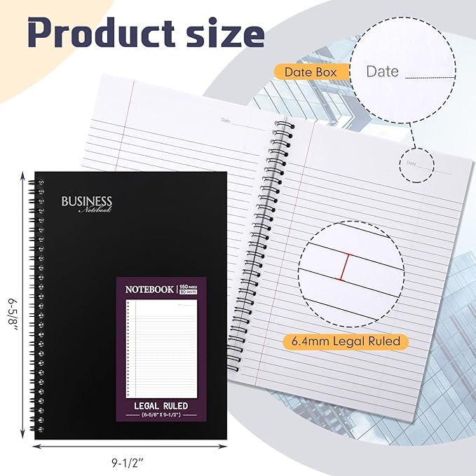 Resurhang 8 Pack Wirebound Business Notebook Legal Ruled Spiral Notebook 6-5/8" x 9-1/2" 80 Sheets Per Pad Professional Journal for Office Journal Planner Work Meeting Men Women(Purple)