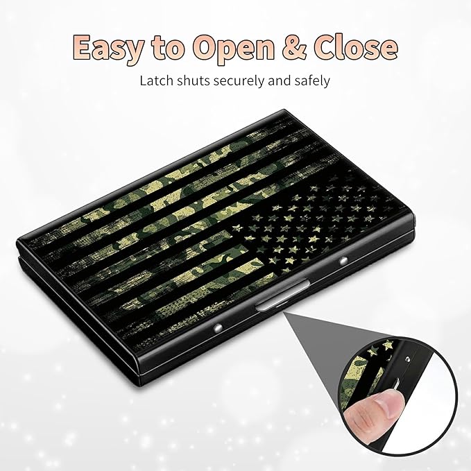 Slim Credit Card Holder, Military Camouflage American Flag RFID Blocking Metal Wallet for Men & Women, Aluminum Minimalist Hard Case Pocket-Sized Business Cards Organizer (Fits Up to 10 Cards)