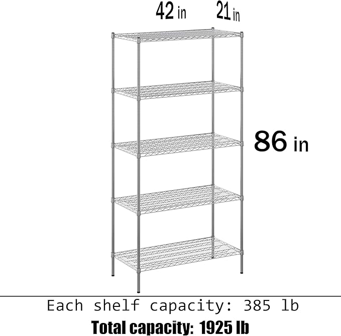 Regal Altair 21" Deep x 42" Wide x 86" Height Wire Shelving Kit | 5-Tier | NSF Commercial Storage Rack Unit