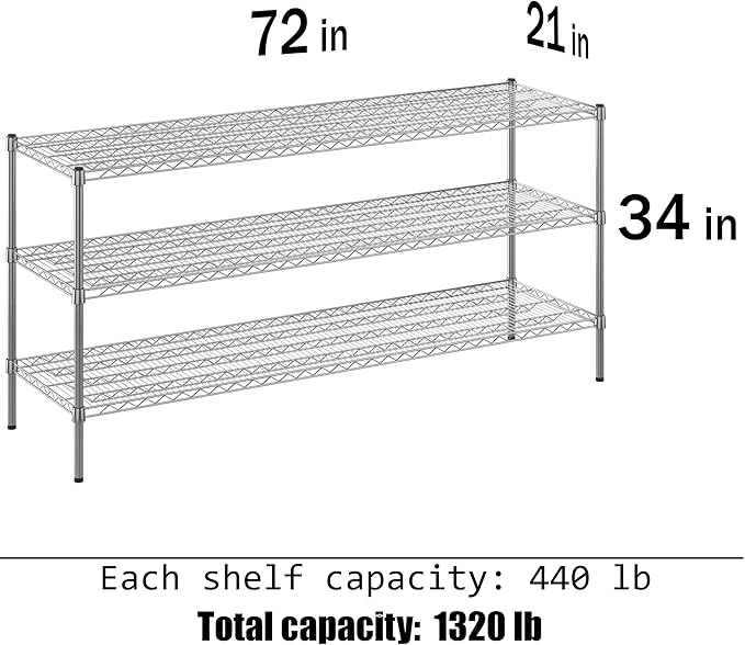 Regal Altair 21" Deep x 72" Wide x 34" Height Wire Shelving Kit | 3-Tier | NSF Commercial Storage Rack Unit