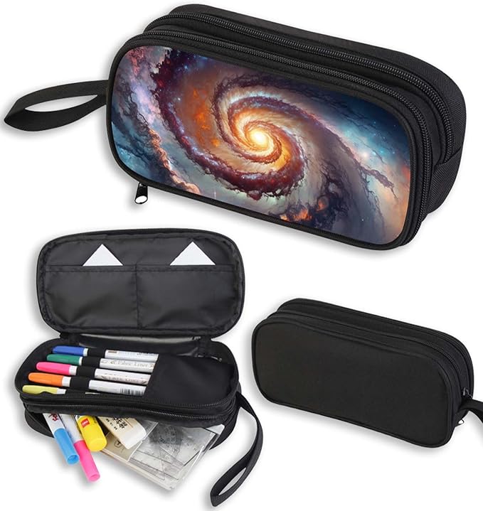 AnySmic Space Pencil Case for Boys Girls, Large Pencil Pouch for Kids at Primary Elementary School, Polyester Big Capacity Pen Case, Double Zipper, Pen Bag Organizer