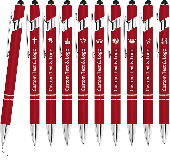 WYPAS Bulk Custom Pens - Personalized with Name, Engraved Text/Logo - Stylus Tip, Black Ink - Options for Corporate Gatherings, Events & Promotions (Red)