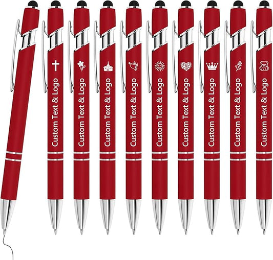 WYPAS Bulk Custom Pens - Personalized with Name, Engraved Text/Logo - Stylus Tip, Black Ink - Options for Corporate Gatherings, Events & Promotions (Red)