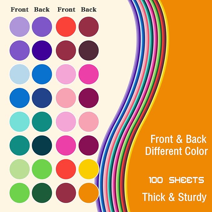 Livholic 100 Pack Heavy Duty Paper Colored Cardstock Front Back Different Color Codes 250 GSM for Cricut, Scrapbook, Paper Crafting, Office Supplies (100)
