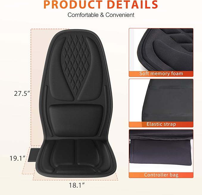comrelax Back Massager with Heat, Seat Massager with 8 Powerful Vibration Motors, Portable Massage Chair Pad for Office Home Use, Gift for Men/Women/Family/Friends