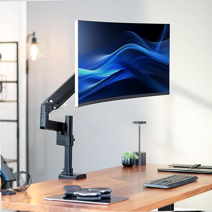 VIVO Premium Aluminum Single Screen Pneumatic Spring Monitor Arm Desk Mount Stand with Extension Pole | Fits One Screen up to 35" (STAND-V101GT)