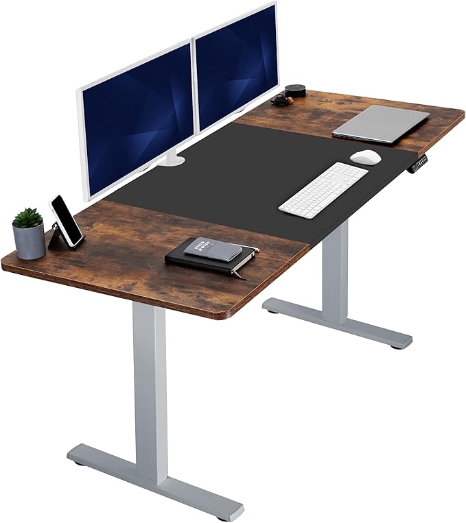 VIVO Electric 71 x 30 in Rustic Standing Desk, Memory Height Adjustment, 1B Series, Holds 220 lbs, Black and Vintage Brown Top, Gray Frame, DESK-KIT-1G7BN