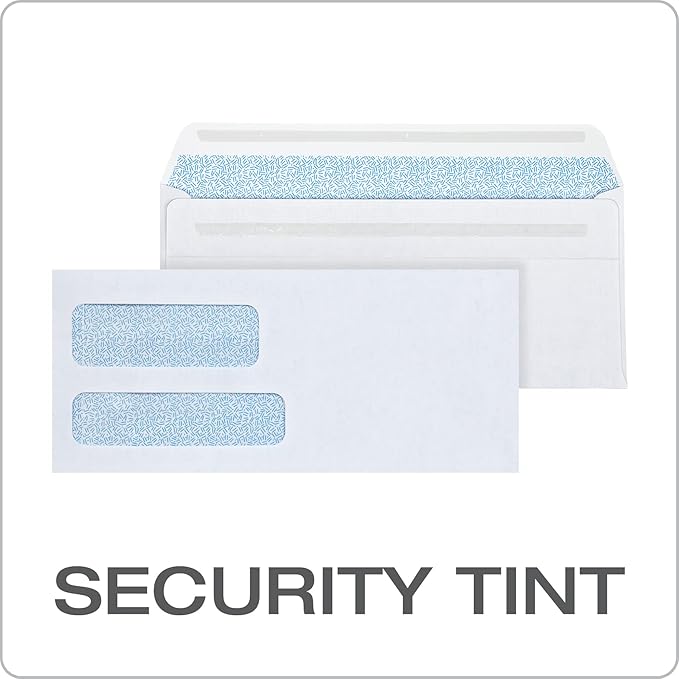 Columbian #9 Security Envelopes, 500 Pack, Double Window Self Seal Envelopes for Invoices and Business Mailings, 3-7/8" x 8-7/8", Durable 24 lb White Paper