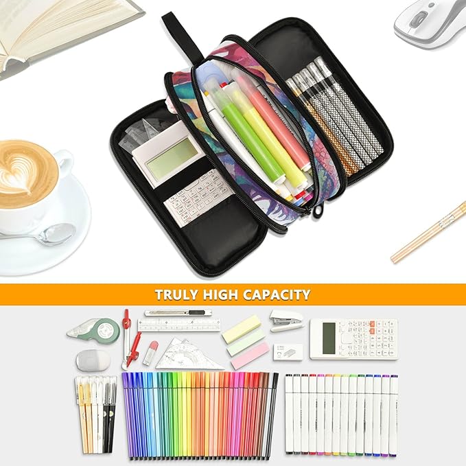 BOENLE Watercolor Dragon Pencil Case Box Boys Girls Large Pencil Pouch with Zipper Compartments Big Capacity Stationery Pen Bag Organizer for Kids Teens Adults School Office