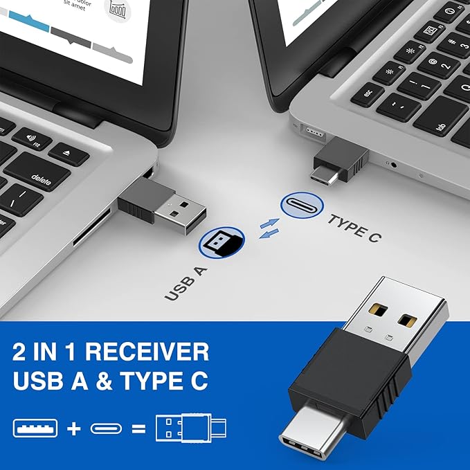 DINOSTRIKE 2 in 1 Type C and USB Presentation Clicker with Air Mouse Control, RF 2.4GHz Wireless Presenter Remote PowerPoint Clicker Slide Pointer Advancer for Computer Laptop Classroom Office