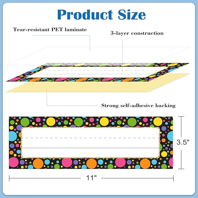PETCEE Name Tags for Classroom Desks - 36Pcs Watercolor Dots Name Plates for Desks Confetti Name Plates for Kindergarten Preschool Classroom Back to School Teacher Supplies Must Haves