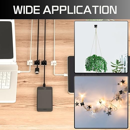 KGROTE 100PCS Cable Clips, Adhesive Wire Clips Strong Cord Clips Wire Holders, Cable Management Clips for Desk, Wall, Car, TV, Ethernet Cable (White, Small)