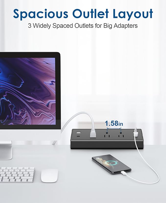Desk Clamp Power Strip,40W Fast Charging Station,Desktop Mount Surge Protector,2 PD 20W USB C Ports,3 Outlets for Home,Office,Fit 1.9" Tabletop Edge (Black, 3 Outlets & 4 USB Ports & 25 FT Cable)