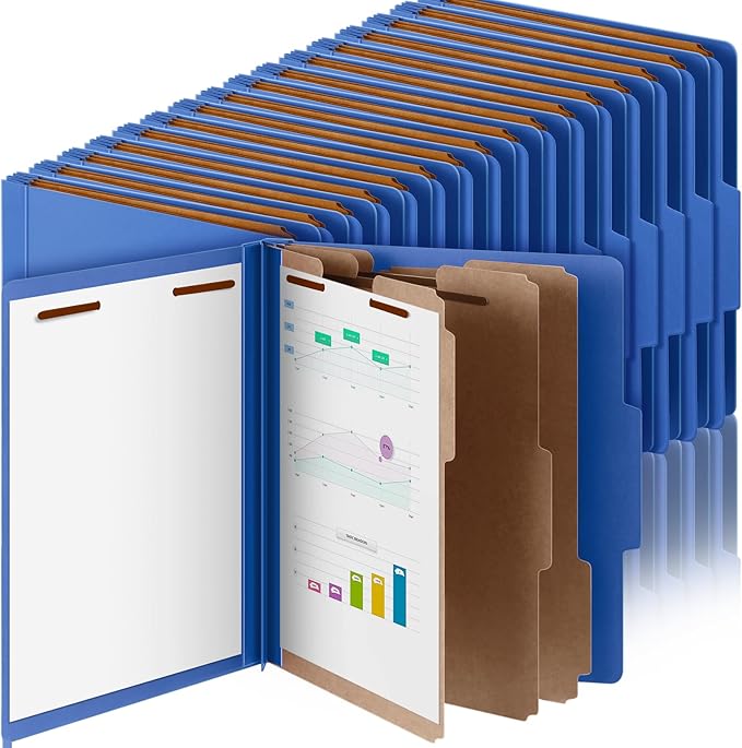Skyygemm 36 Pcs Classification Folders Letter Size, 3 Divider Pressboard File Folder with Fasteners, Expanding File Organizer Bulk for School Teachers, Office Employee, Coworker, Staff (Dark Blue)
