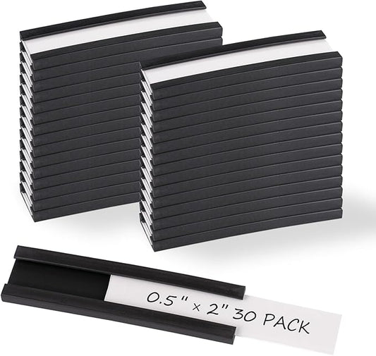 Realth C Channel Magnetic Label Holders 30 Pack 0.5" x 2" - Magnets for Whiteboard, Shelving, Bins, Library, Supermarket