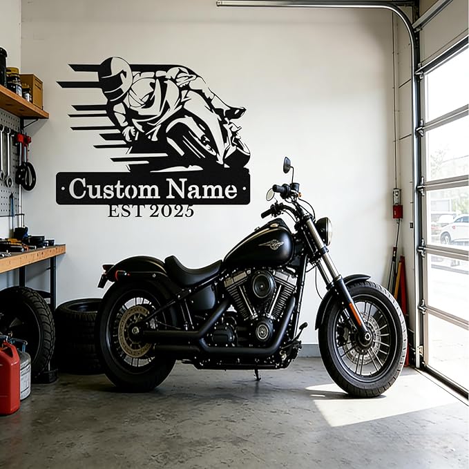 Personalized Motorcycle Metal Sign Custom Biker Name Sign Dirt Bike Wall Decor Motorcycle Home Decor Motorbikes Sign Garage Decor Gifts for Men Husband Rider