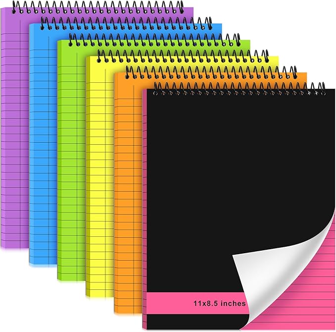 Resurhang 6 Pcs Legal Pad Top Spiral Bound Notebook 70 Sheets Double Sided College Ruled Paper Notepad Memo Steno Pad with Stiff Cover for Business College(8.5 x 11 Inches,No Holes,Bright Colors)