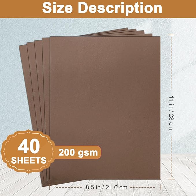 Silunkia 40 Sheets Coffee Color Cardstock 8.5 x 11 Crafts Paper, 200gsm/75lb Premium Dark Brown Card Stock Printer Paper for DIY Cards Making, Greeting Cards, Birthday Decorations, Invitations, Menus