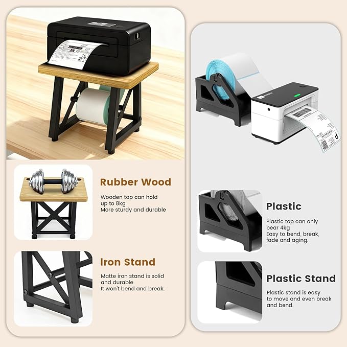 Label Holder for Thermal Printer,Sticker Rolls and Fan-fold Dispenser Holder,Wooden Label Holder for Shipping Label Printer,Office Accessories for Home,Small Business,Warehouse (Log Color)