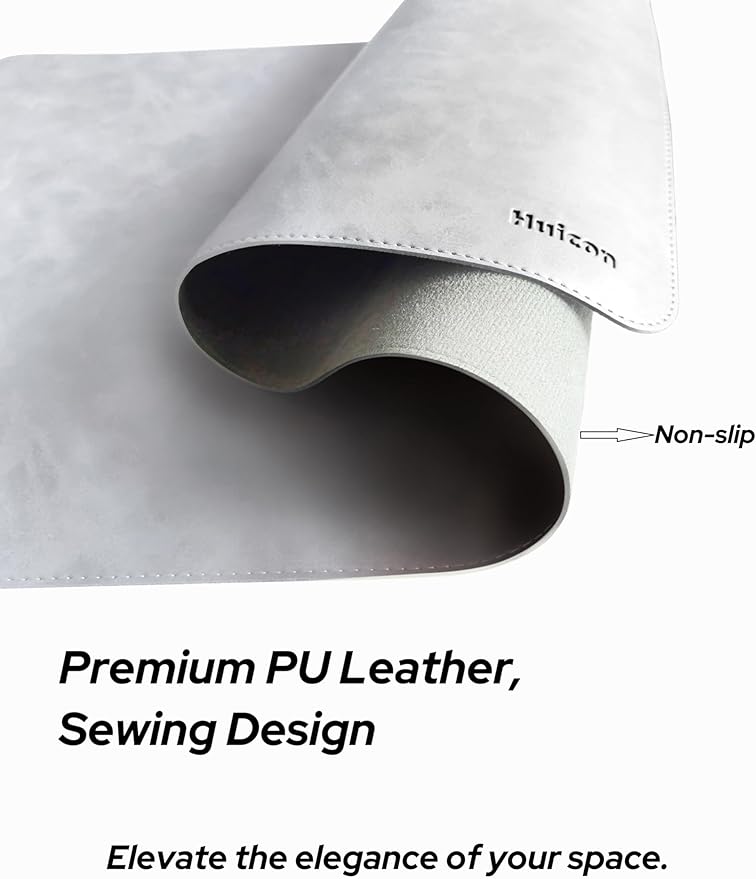 Huicon Faux Leather Desk Mat,31.5"x15.7" Non-Slip PU Leather Desk Pad, 2mm Thick Desk Blotter with Stiched line, Retro Large Mouse Pad, Laptop Pad for Office & Home Use (Light Grey)