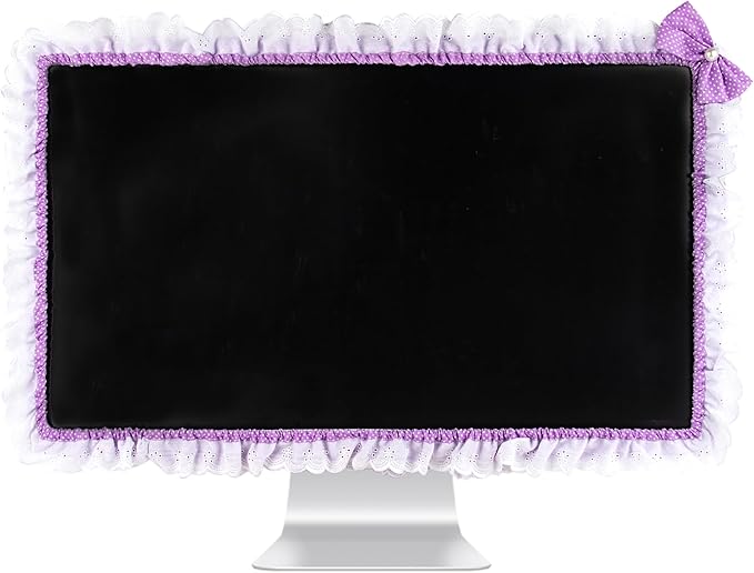 Kingshion 32"-38" Lovely Cute Computer Monitor Cover with Lovely Cute Elastic Pen Pocket Bow-knot TV LCD Screen Monitor Decoration Dust Cover Protector, Lace Fabric - purple