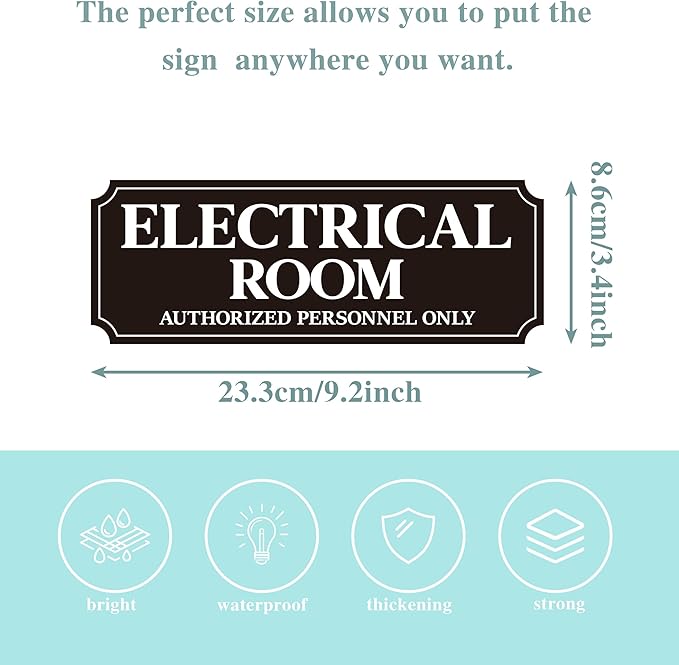 Electrical Room Door Sign for Business，Self-Adhesive Durable Modern Electrical Closet Room Sticker for Home, UV and Weather Resistant Authorized Personnel Only Signs for Business ，Workplace