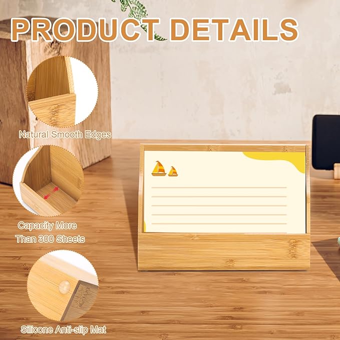 SHIQIKEJIPTY 2 Pack Wood Index Card Holder 4x6 Inch Index Card Box Notecard Box Business Cards Organizer Post Cards Case Display Stand for Business Desk Office Home School Holds 300 Sheets
