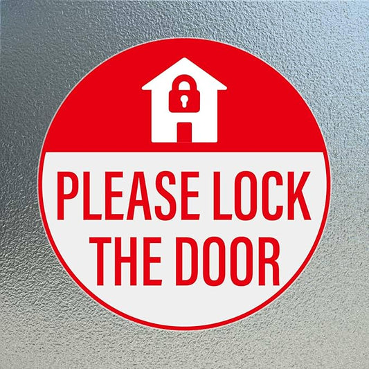 YIKIADA Please Lock The Door Sticker 3 × 3 Inches Vinyl Self-Adhesive Decals Waterproof Close Door Warning Labels Gate Office Window Indoor Clings 10 Pack