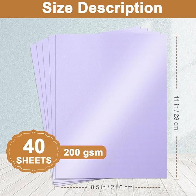 Silunkia 40 Sheets Purple Shimmer Cardstock 8.5 x 11 Crafts Paper, 75lb Premium Card Stock Cutting Paper for DIY Cards Making, Greeting Cards, Invitations, Birthday Decorations, School