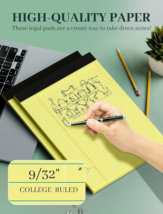 Yellow Note Pads 8.5 x 11 College Ruled Legal Pads 8.5 x 11 Notepads Yellow Pads of Paper 8.5 x 11 Lined Writing Pads 2 Pack 70GSM Yellow Paper 30 Sheets Per Note Pad Legal Notepad for Office, School