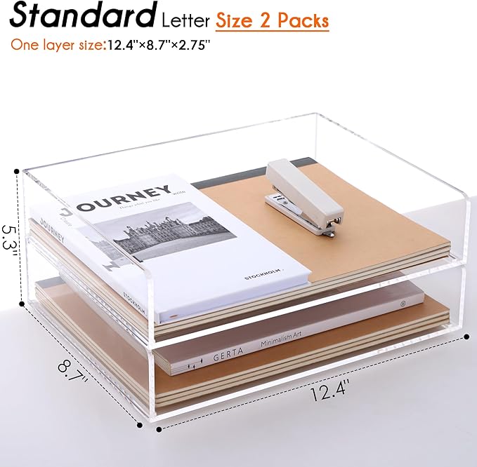 Paper Tray Organizer Clear Acrylic Desk Organizers and AccessoriesOffice Supplies Organization Stackable File Holder-Art Storage for School Classroom Workspace Letter Tray-2 Pack/2 Tier…