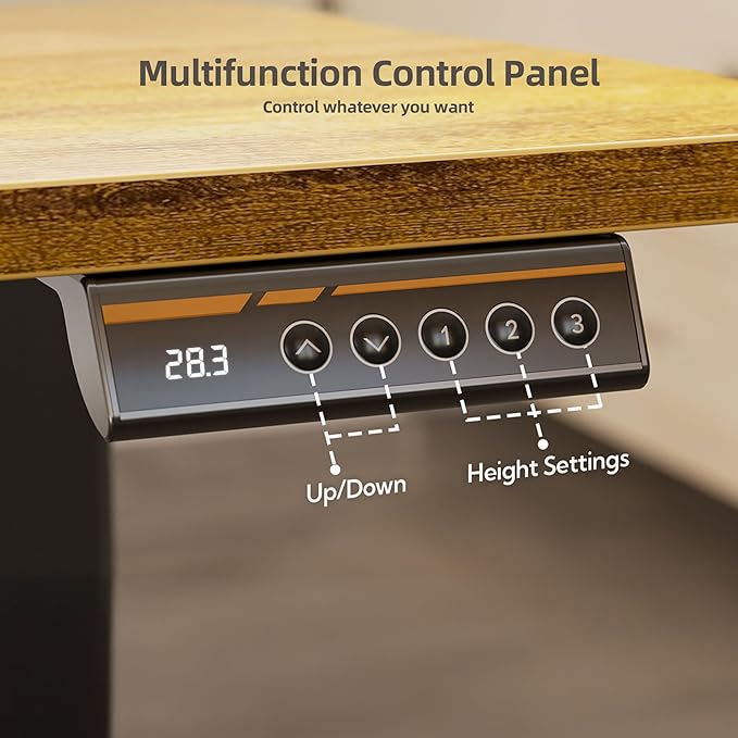 Claiks Electric Standing Desk with Shelf, 55 Inch Height Adjustable Standing Desk with LED Lights & Monitor Stand, Black Frame/Rustic Brown Top