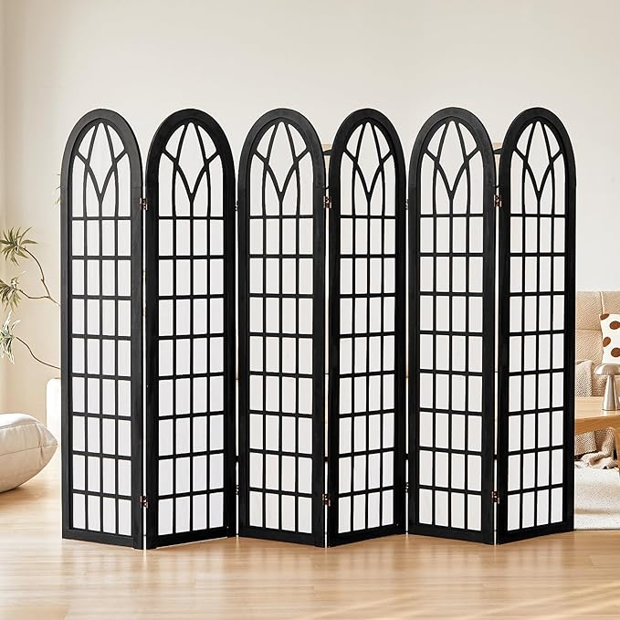 ALeesing Folding Room Divider Privacy Screen Freestanding 6-Panel Shoji Style Wooden Frame Decorative Partition Wall for Bedroom Office Apartment Black