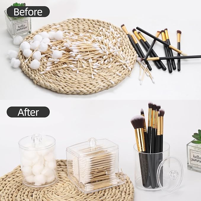 Tbestmax Qtips Dispenser Bathroom Container, 10/12 oz Big Cotton Ball Holder, Clear Plastic Apothecary Jar Organizer for Storage Cotton Swab, Floss Picks