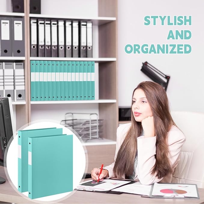 Henoyso 36 Pcs 3 Ring Binder 0.5 Inch Round Fits Letter Size 8.5'' x 11'' Paper Plastic Flexible Binder Bulk Holds 140 Sheets with 1 Pockets Versatile Organizer for Home Office School (Mint Green)