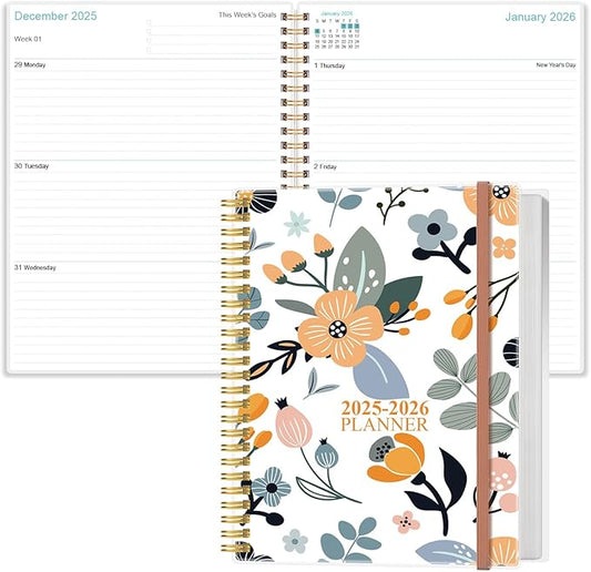 2026-2027 Planner - 18 Months Weekly & Monthly Planner from January 2026 - June 2027, Spiral Planners 2026-2027 with Elastic Closure, Inner Pocket, Medium 8.5" x 11", Rose Flower