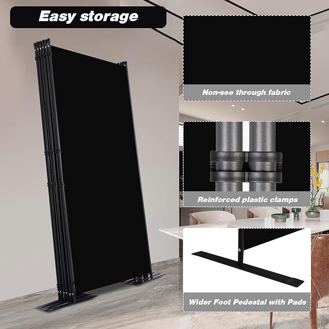 CHOSENM Room Divider, 6 Panel Folding Privacy Screens with Wider Support Feet, 6 Ft Portable Room Partition for Room Separator, 204" W X 71" H, Black