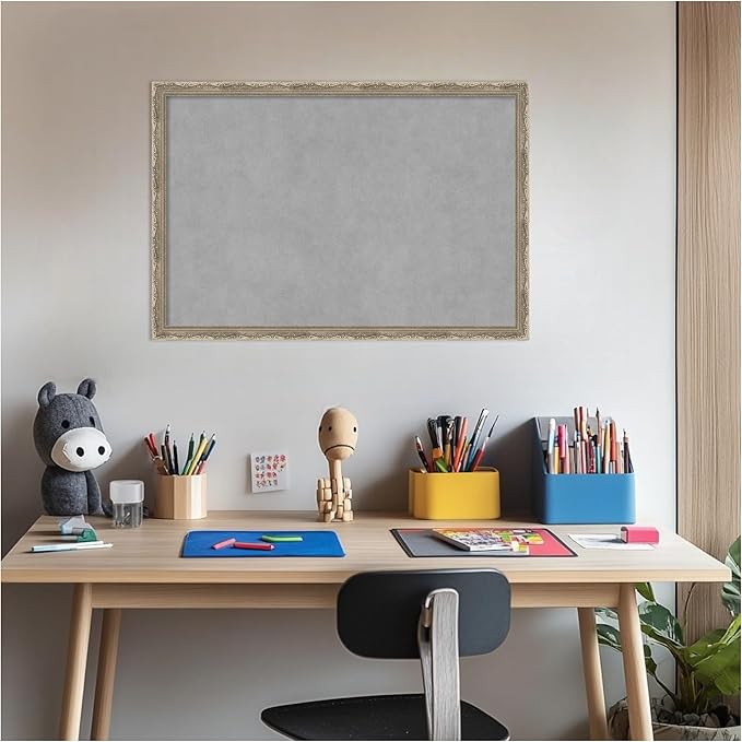 Amanti Art Silver Framed Magnetic Board 18x26 Medium Vision Board for use with Magnets, 100% Metal Sheet to Display Items as Office Decor or for Home Organization in mudroom, Kitchen or Kids Room