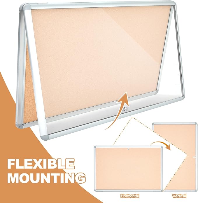 Geetery 26 x 20 Inch Enclosed Fabric Bulletin Board Tamperproof Lockable Noticeboard Fabric&Aluminium Frame Display Cases Wall-Mounted Display Case for School, Office - Secure,Durable Design(Beige)