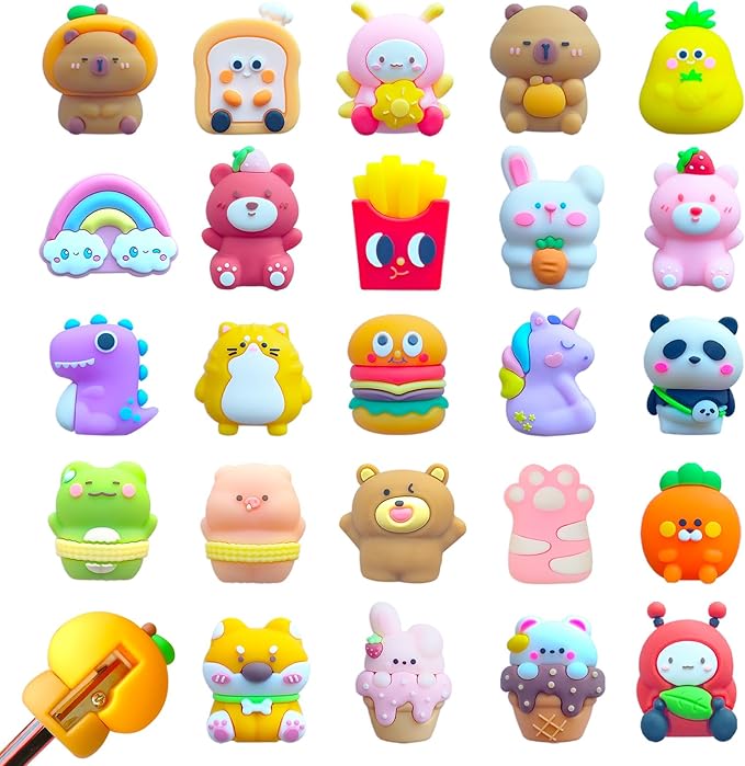 24 pcs Cute Pencil Sharpener for Kids Fun Pencil Sharpener Bulk Kawaii Manual Pencil Sharpeners Kids Pencil Sharpeners for Back to School School Supplies Class Rewards.