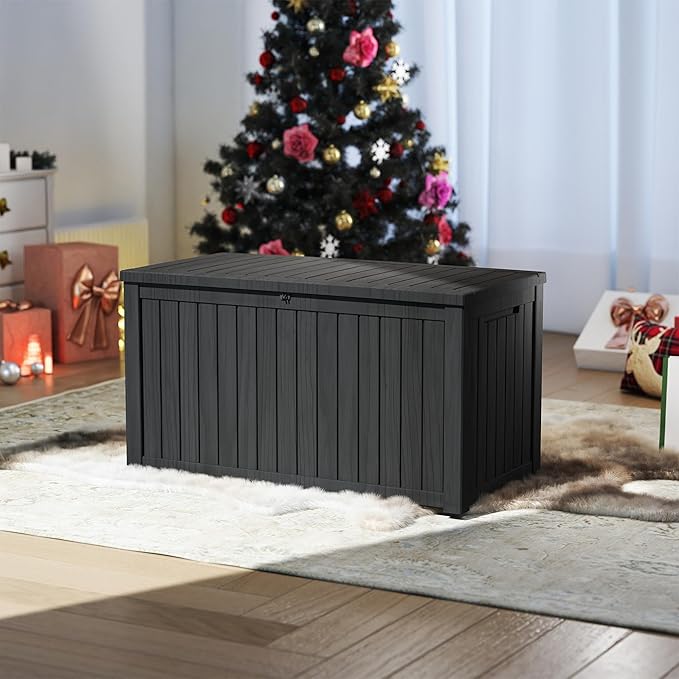 Yardgrace 200 Gallon Outdoor Storage Box Waterproof, Resin Deck Boxes with Lockable Lid & UV-Resistant for Patio, Pool, Garden Furniture Cushions & Accessories, Black