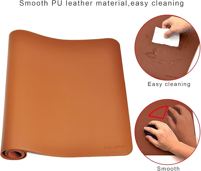 ZORESYN XL Large Mouse Pads (35.4"x15.8") - PU Leather Large Gaming Mousepad Desk Mat - Nonslip Base and Waterproof Desktop Keyboard Extended Mouse Mat (Light Brown, X-Large)