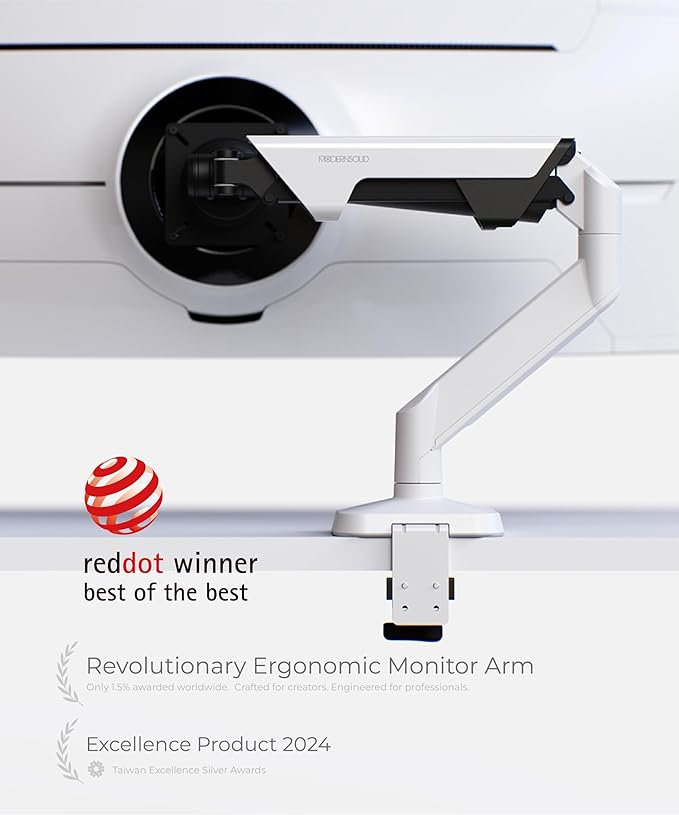 Modernsolid Heavy Duty Ultrawide Monitor Arm with RGB Lighting & USB Charging, Fits 34 to 49 inch Curved Screens, Supports 14 to 38 lbs, Adjustable Desk Mount, Compatible with Gaming Setup, White