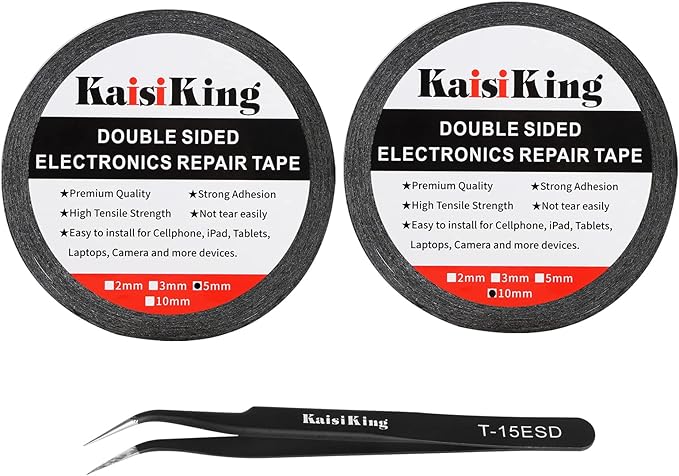 Kaisiking 5mm / 10mm x 50M Double Sided Adhesive Tape LCD Touch Screen Tape Phone Repair Tape with 1 Tweezers for Cell Phone, iPad, Tablets, Laptops, Camera, LCD Screen