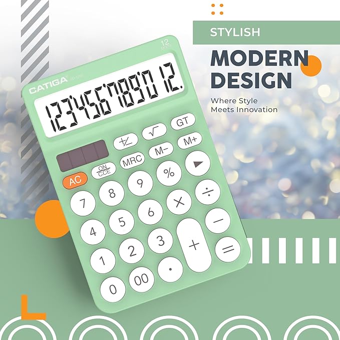 CATIGA 12 Digit Desktop Calculator Basic Desk Calculator with Large LCD Display, Big Buttons, 4 Function, Solar and Battery Dual Power, for Office, School, Home, SD-1292 Mint