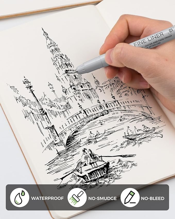 JusArt Fineliner Pens, 6 Pcs, 0.25mm Ultra Fine Point Pens 01, No Bleed, Waterproof Black Pigment Ink Pens for Artists Beginners, Illustration, Writing, Journaling, Crafters, Technical Drawing pens
