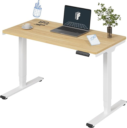 FLEXISPOT E6 3-Stage Dual Motor Electric Standing Desk 48 x 24 Sit Stand Up Desk, Holds 220 lbs, Adjustable Height w/Memory Presets, One-Piece Maple Desktop & White Frame, Ships in 2 Boxes